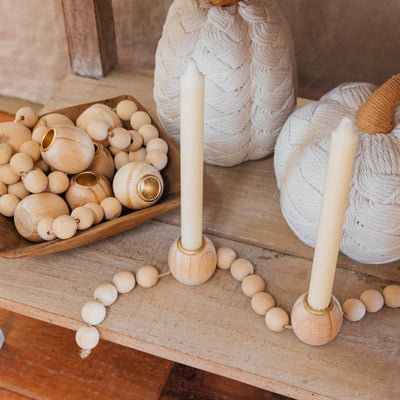 Wooden Bead Taper Candleholder