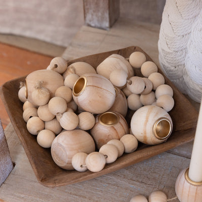 Wooden Bead Taper Candleholder