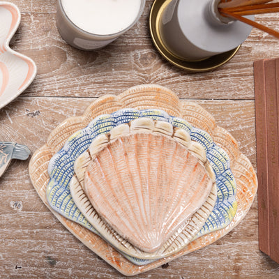 Hand-Painted Stoneware Shell Dish