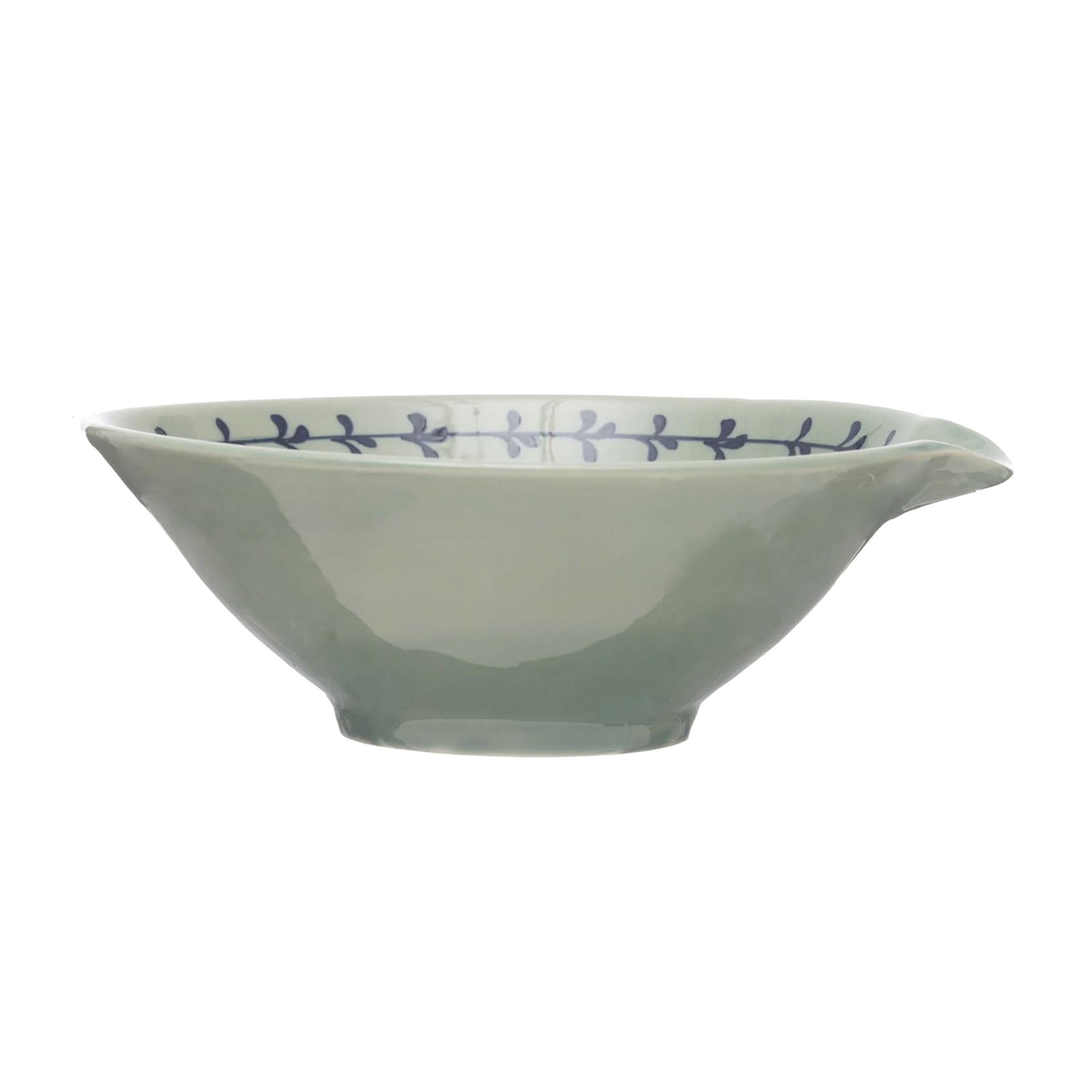 Hand-Painted Stoneware Bowl with Spout