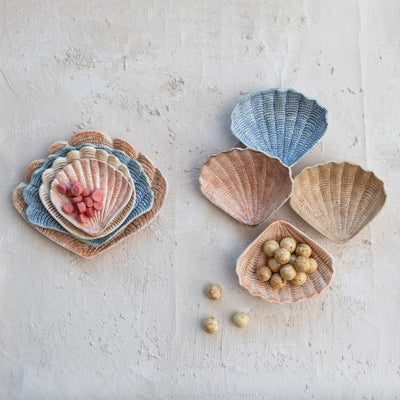 Hand-Painted Stoneware Shell Bowl