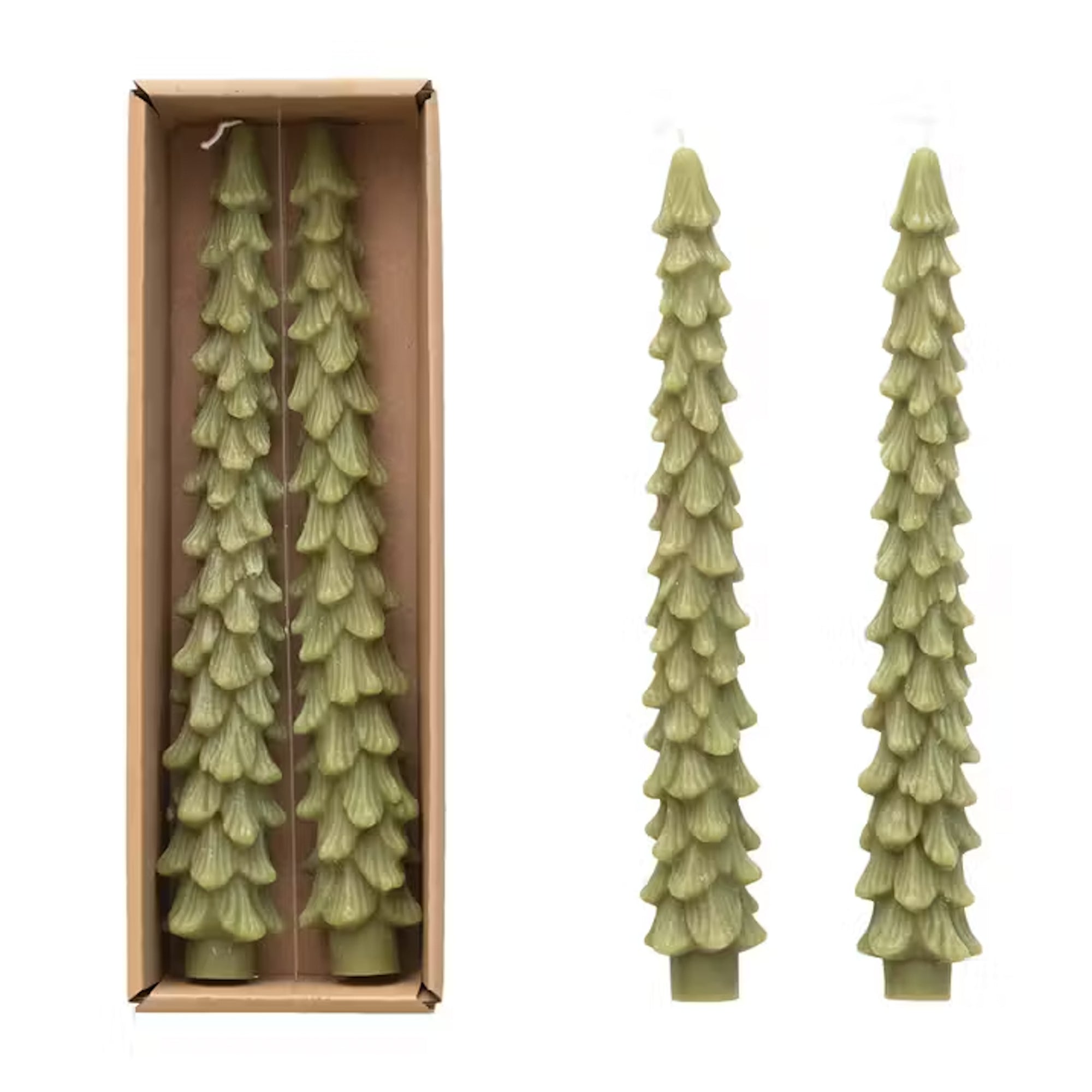 Light Green Tree Taper Candle Set