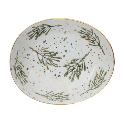 Oval Hand-Painted Stoneware Dish