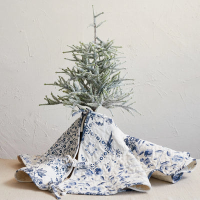 Quilted Blue & White Floral Tree Skirt