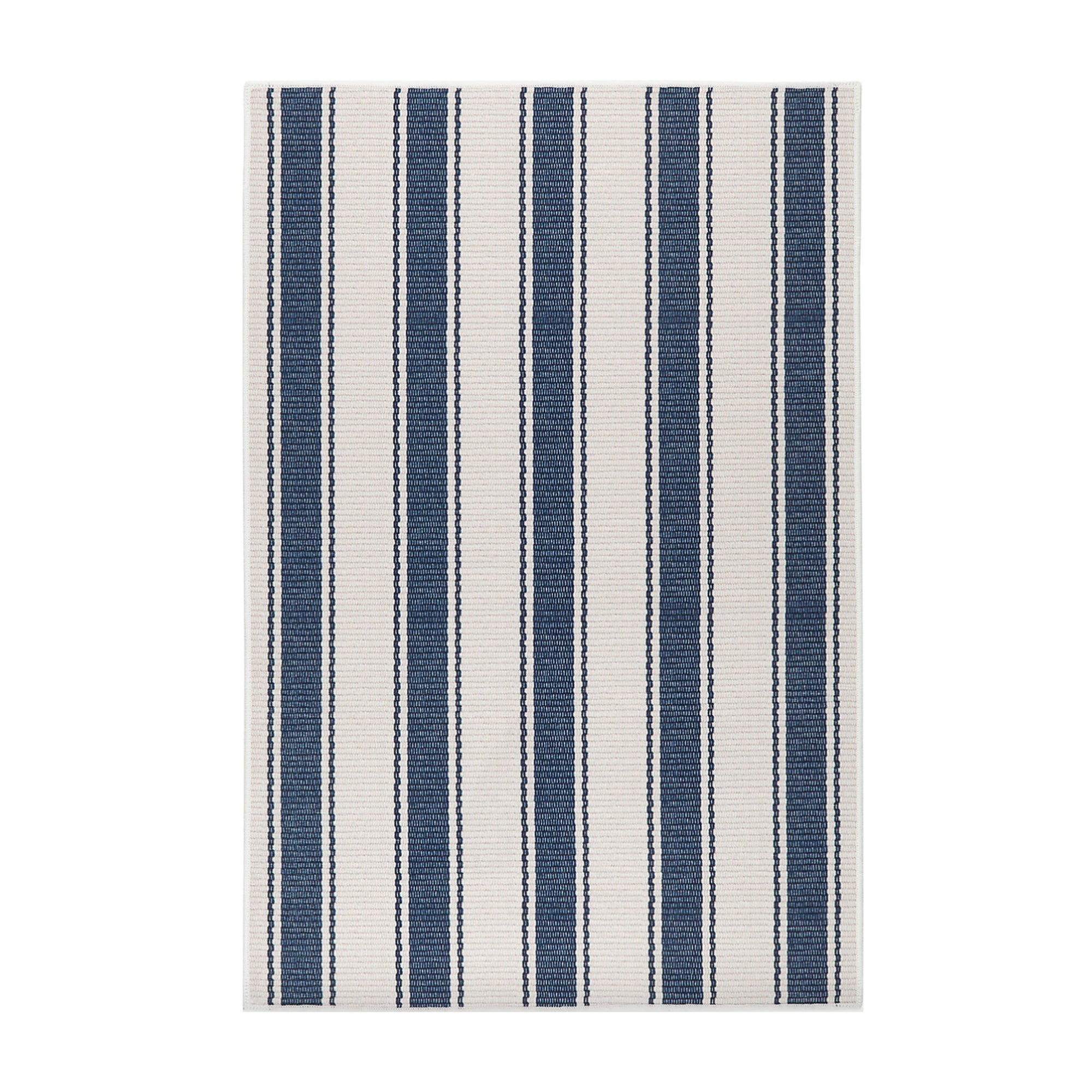 Blue Awning Stripe Washable Rug