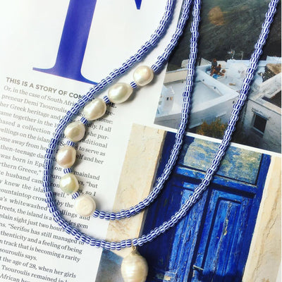 Blue and White Beaded Necklace