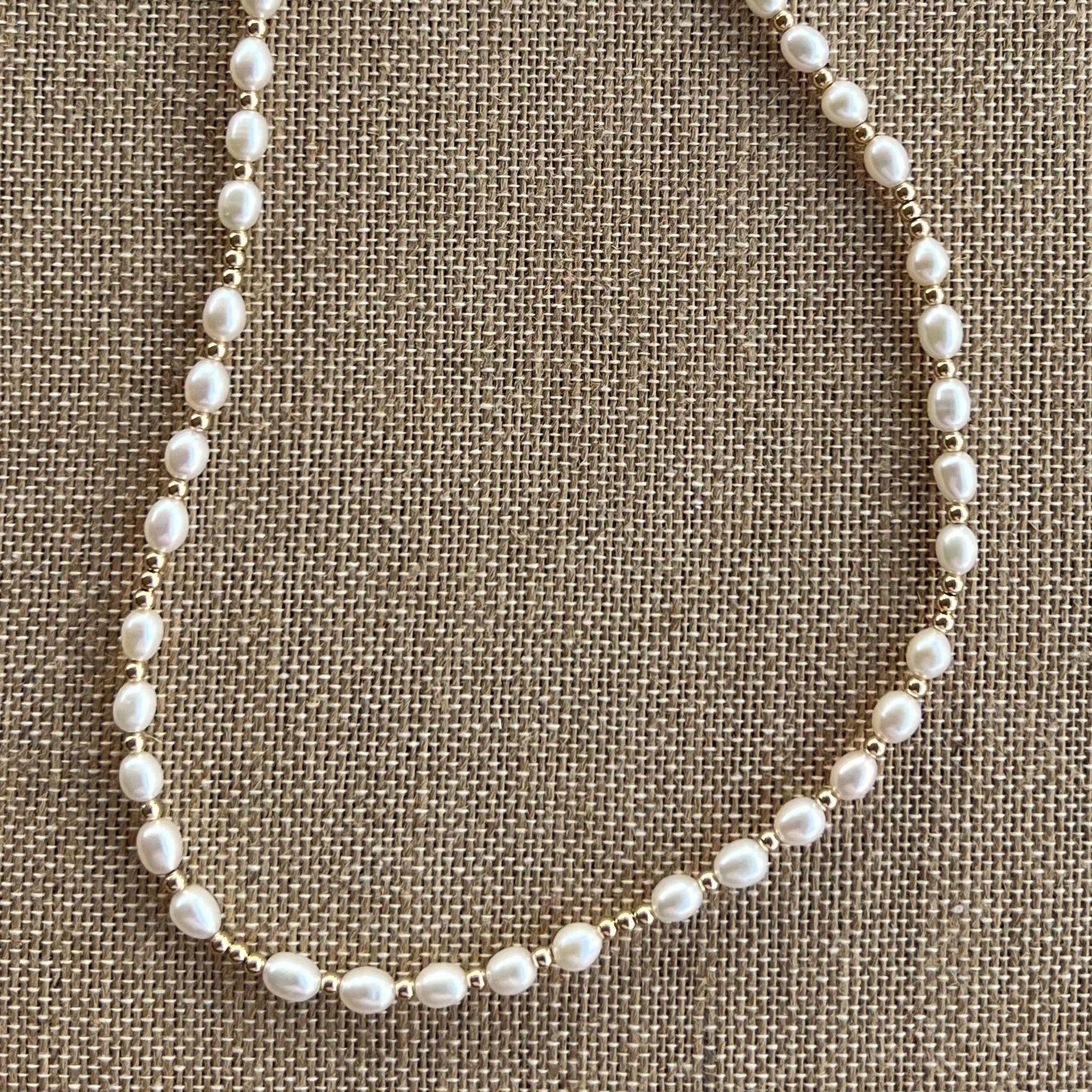 Rice Pearl and Gold Bead Necklace