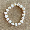 White Pearl with Gold Disks Stretch Bracelet