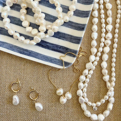 Rice Pearl with CZ Drop Necklace