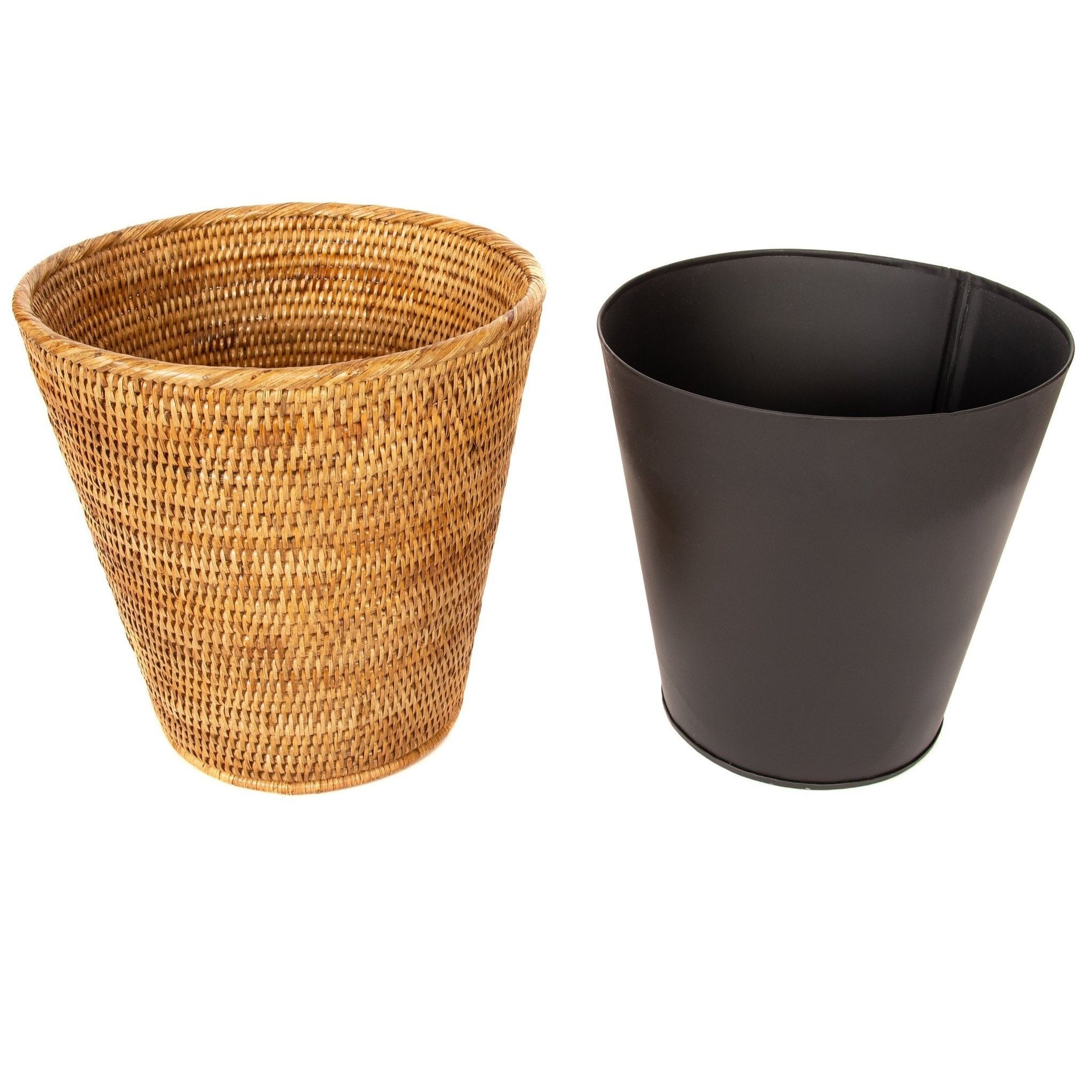 Kouboo La Jolla Rattan Round Waste Basket with Plastic Insert & Lid Honey-Brown