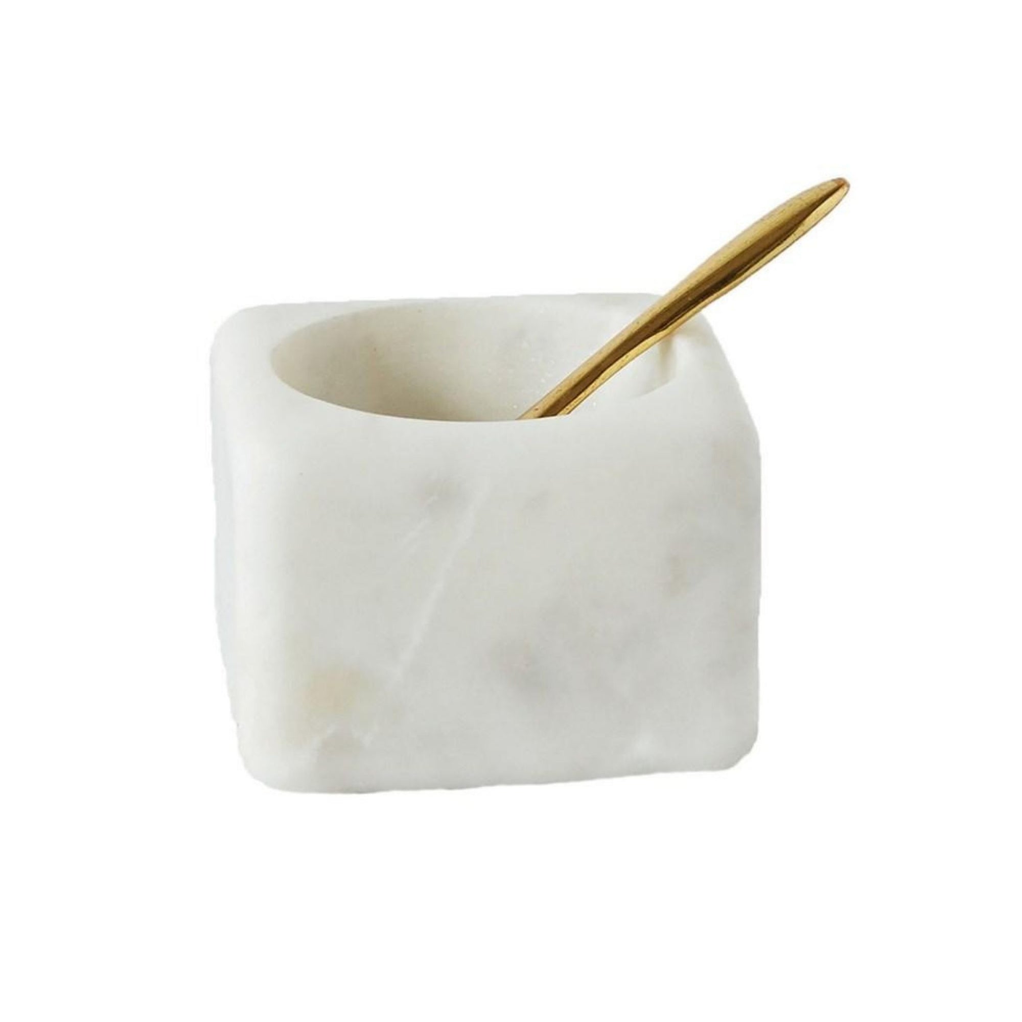 Marble Salt Dish with Brass Spoon