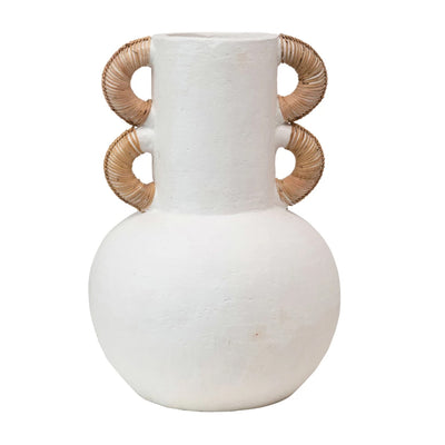 Terracotta Vase with Rattan Wrapped Handles