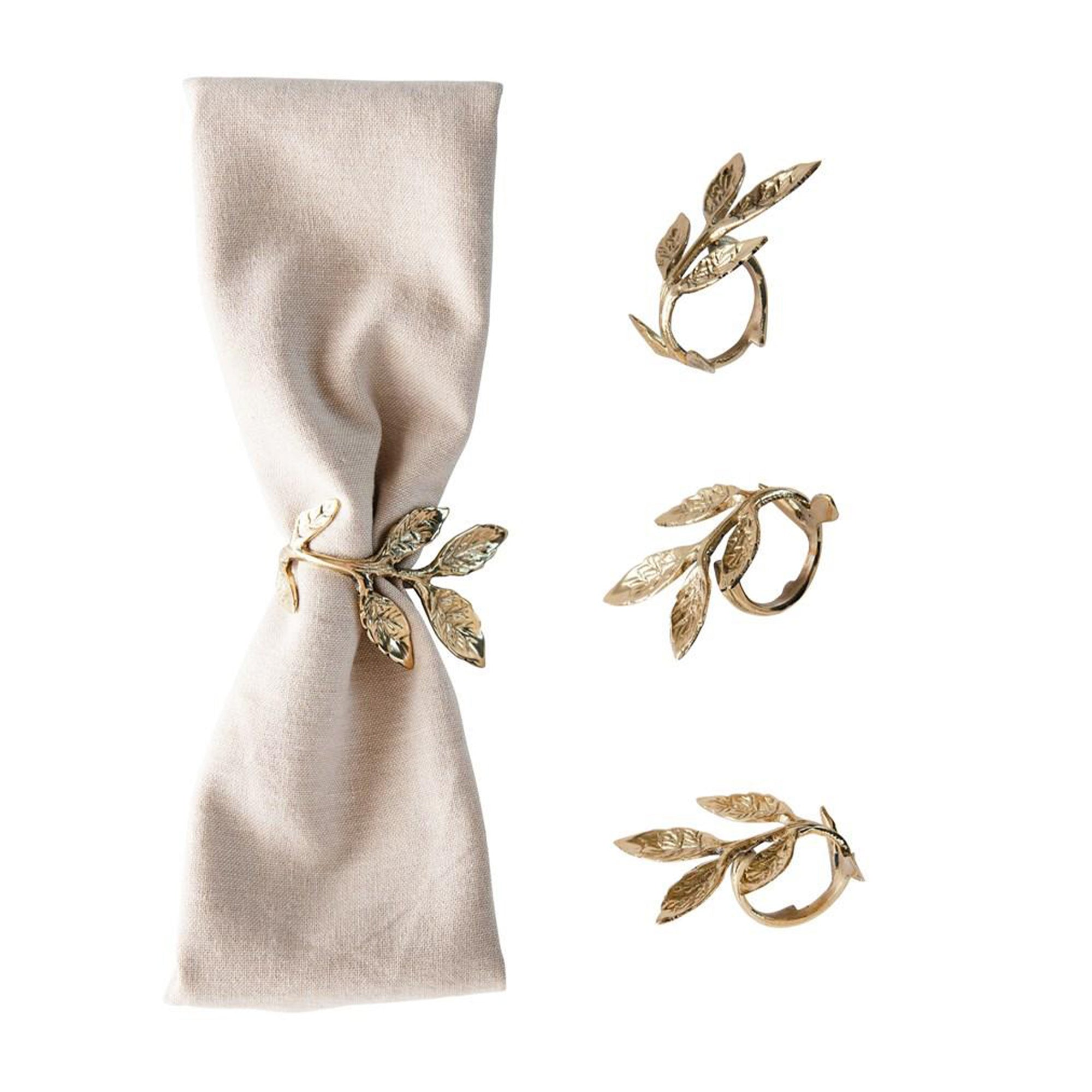 Brass Napkin Rings with Leaves