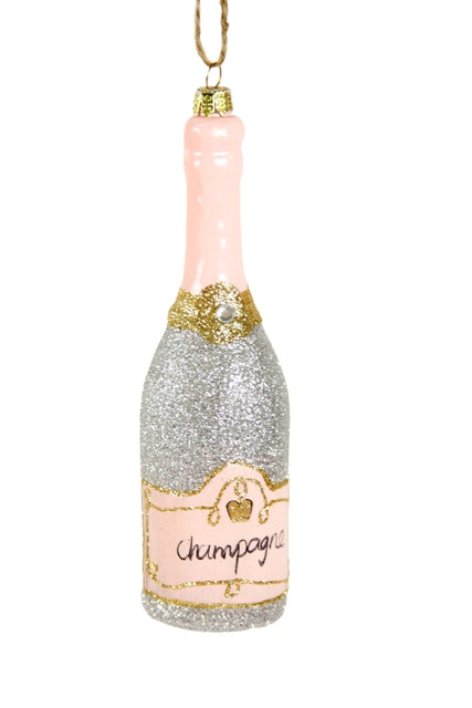 Glittered Silver Champagne Ornament