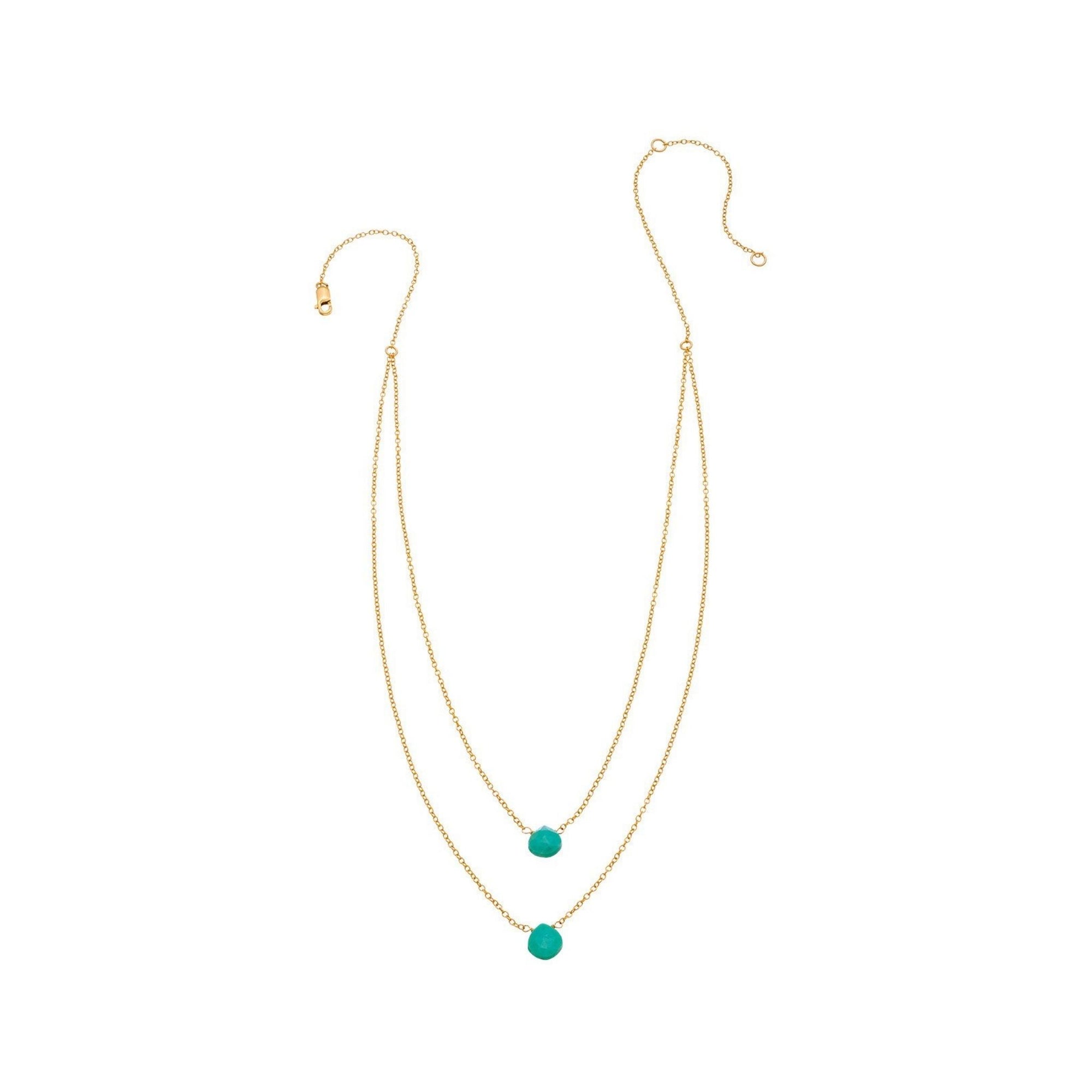 2 Tiny Turquoise Gemstones Drape Necklace