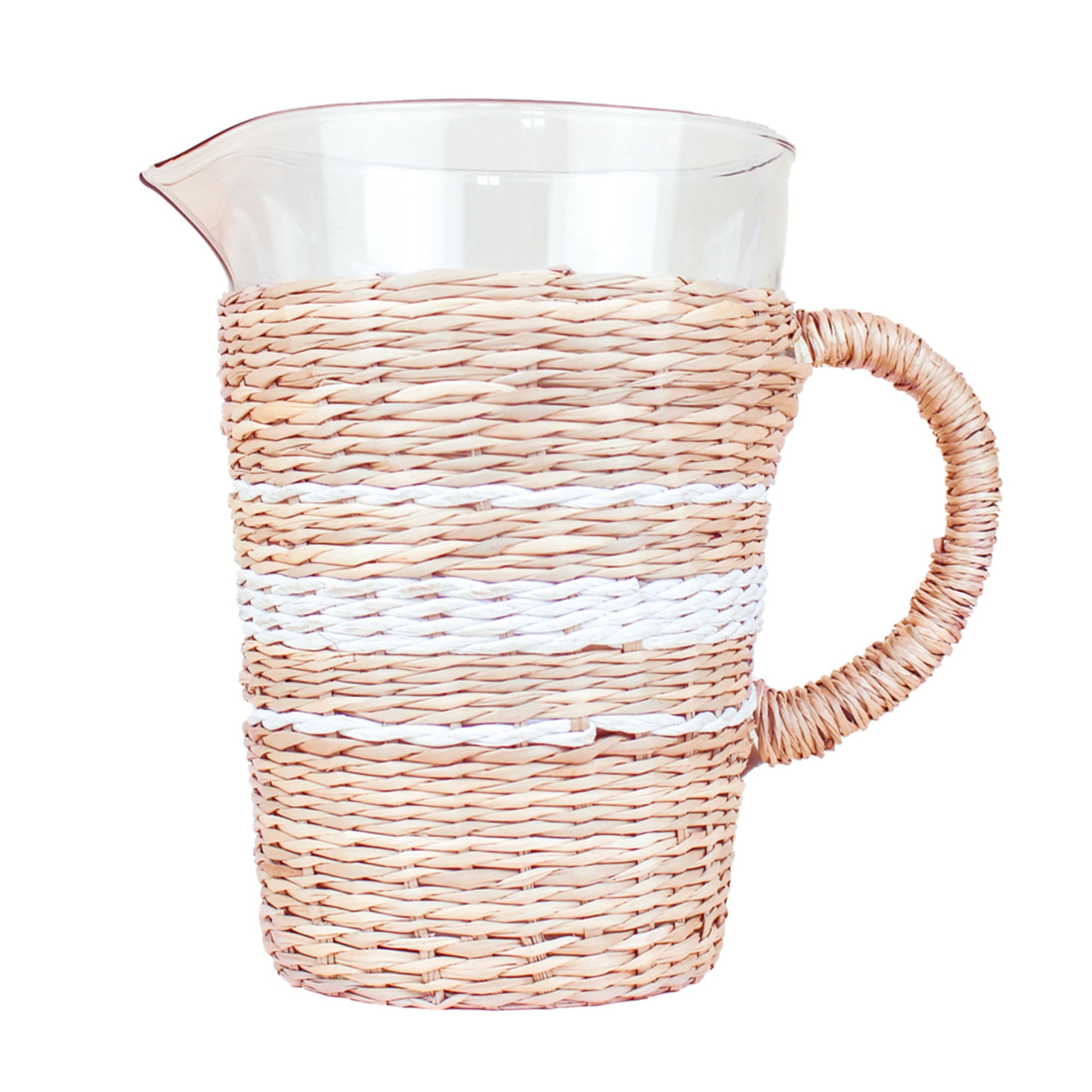 Seagrass Cage Pitcher with White Stripe