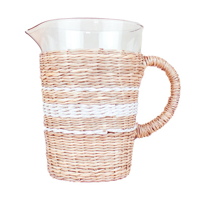 Seagrass Cage Pitcher with White Stripe