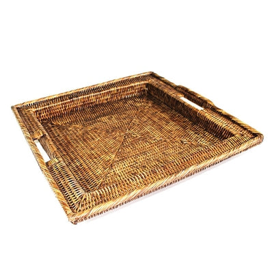 Woven Rattan Square Tray with Handles